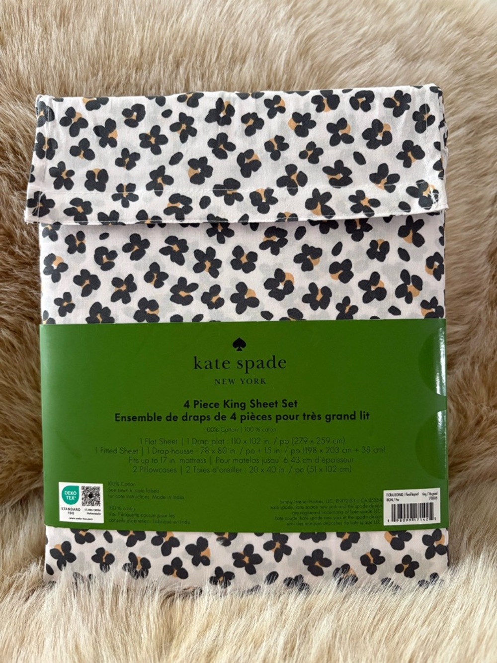 Kate Spade New York Floral Leopard Print 4-Piece Sheet Set | King | NEW - Picture 2 of 6